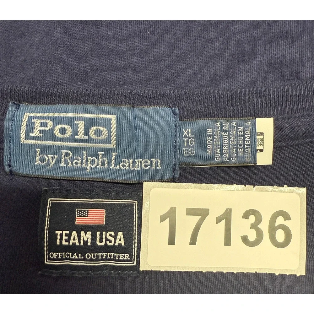 Polo Ralph Lauren T Shirt Mens XL Blue Red Team USA 24 Long Sleeve Graphic Print